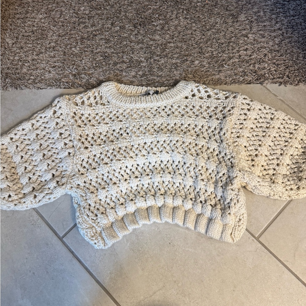 Zara Cream Crochet Knit Sweater
